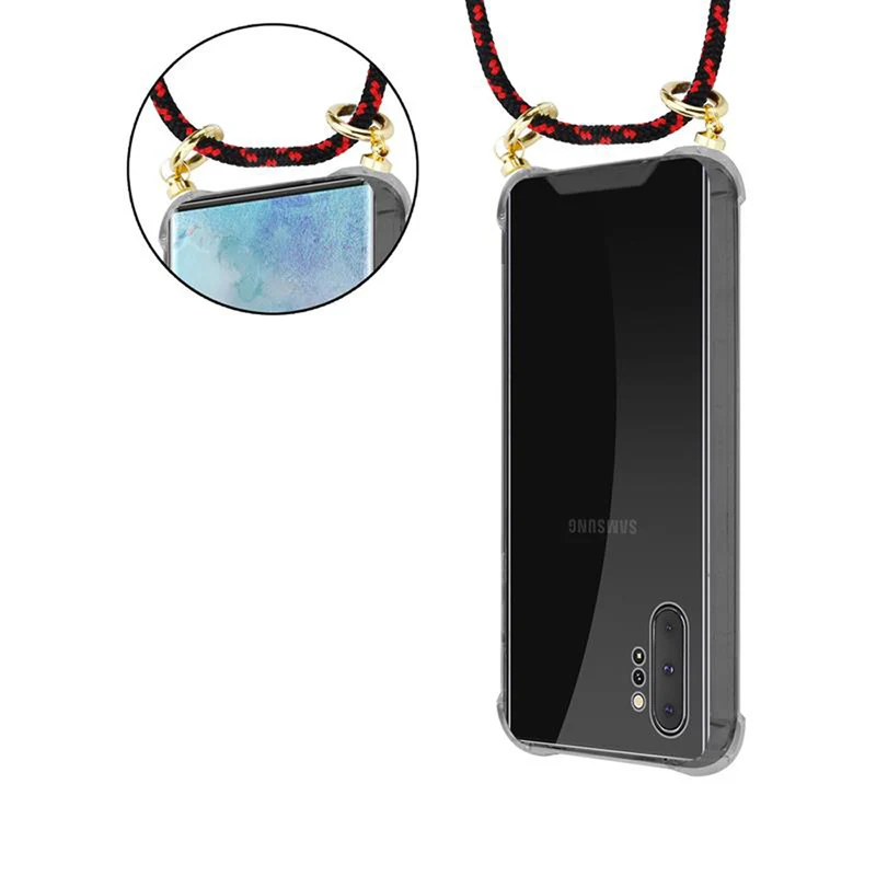 Cadorabo Handy Kette kompatibel mit Samsung Galaxy NOTE 10 PLUS Silikon Schutzhülle mit Gold Ringen, Kordel Band und abnehmbarem Etui
