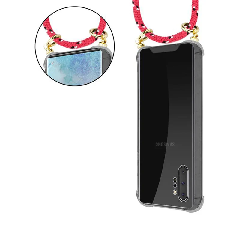 Cadorabo Handy Kette kompatibel mit Samsung Galaxy NOTE 10 PLUS Silikon Schutzhülle mit Gold Ringen, Kordel Band und abnehmbarem Etui