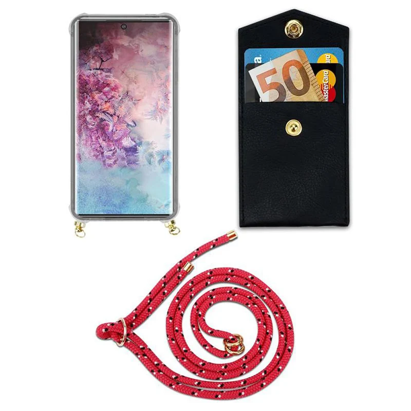 Cadorabo Handy Kette kompatibel mit Samsung Galaxy NOTE 10 PLUS Silikon Schutzhülle mit Gold Ringen, Kordel Band und abnehmbarem Etui