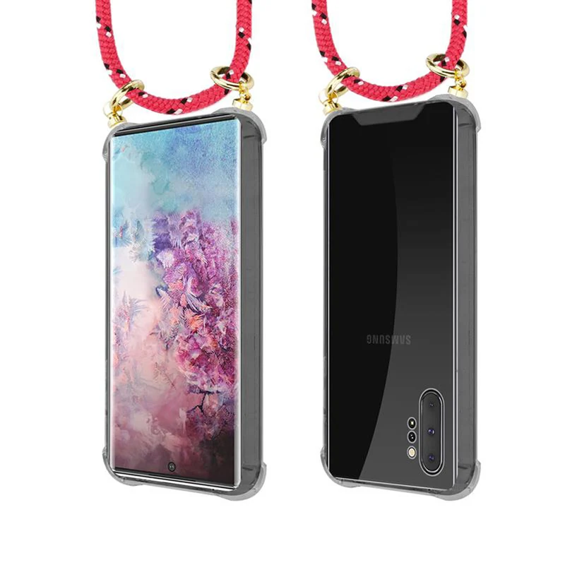 Cadorabo Handy Kette kompatibel mit Samsung Galaxy NOTE 10 PLUS Silikon Schutzhülle mit Gold Ringen, Kordel Band und abnehmbarem Etui