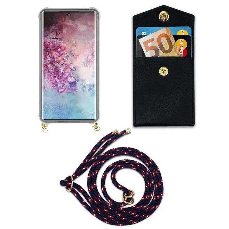 Cadorabo Handy Kette kompatibel mit Samsung Galaxy NOTE 10 PLUS Silikon Schutzhülle mit Gold Ringen, Kordel Band und abnehmbarem Etui