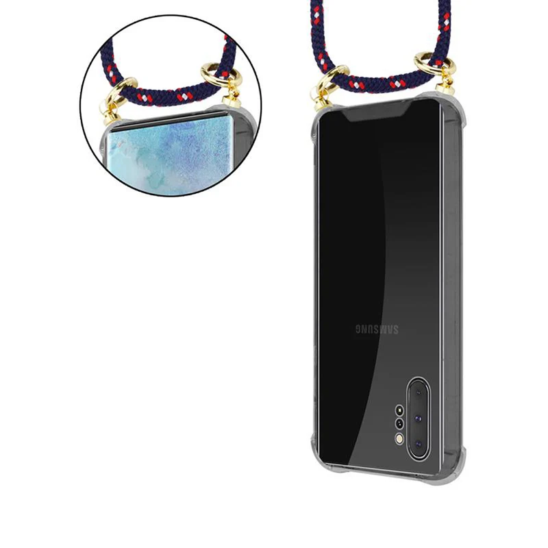 Cadorabo Handy Kette kompatibel mit Samsung Galaxy NOTE 10 PLUS Silikon Schutzhülle mit Gold Ringen, Kordel Band und abnehmbarem Etui