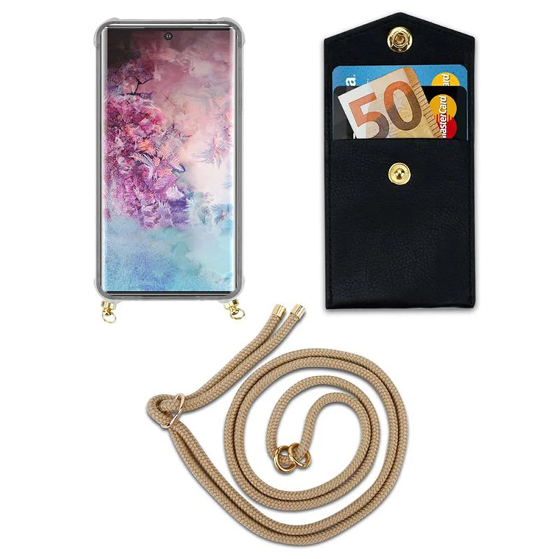 Cadorabo Handy Kette kompatibel mit Samsung Galaxy NOTE 10 PLUS Silikon Schutzhülle mit Gold Ringen, Kordel Band und abnehmbarem Etui