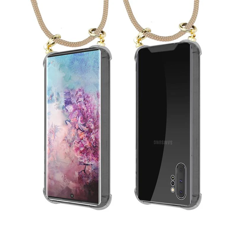 Cadorabo Handy Kette kompatibel mit Samsung Galaxy NOTE 10 PLUS Silikon Schutzhülle mit Gold Ringen, Kordel Band und abnehmbarem Etui