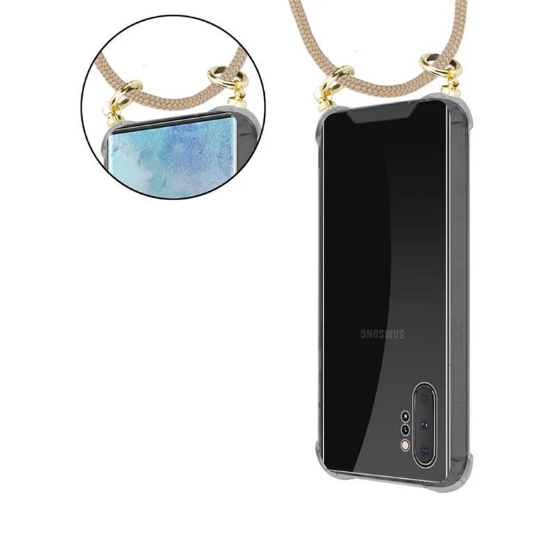 Cadorabo Handy Kette kompatibel mit Samsung Galaxy NOTE 10 PLUS Silikon Schutzhülle mit Gold Ringen, Kordel Band und abnehmbarem Etui