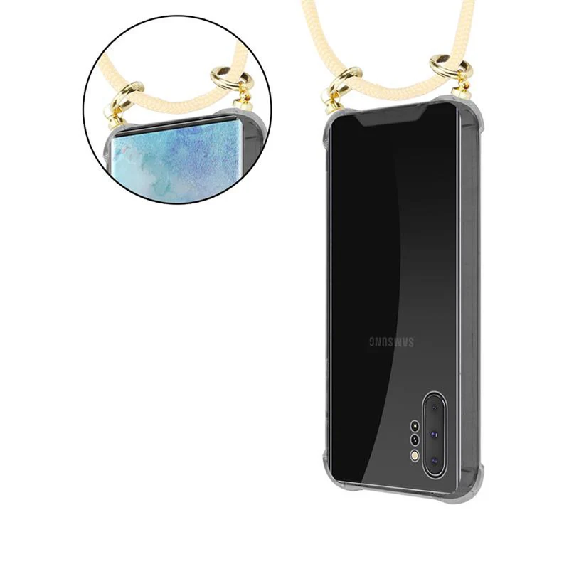 Cadorabo Handy Kette kompatibel mit Samsung Galaxy NOTE 10 PLUS Silikon Schutzhülle mit Gold Ringen, Kordel Band und abnehmbarem Etui