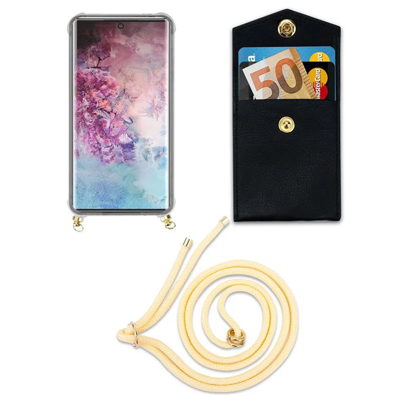 Cadorabo Handy Kette kompatibel mit Samsung Galaxy NOTE 10 PLUS Silikon Schutzhülle mit Gold Ringen, Kordel Band und abnehmbarem Etui