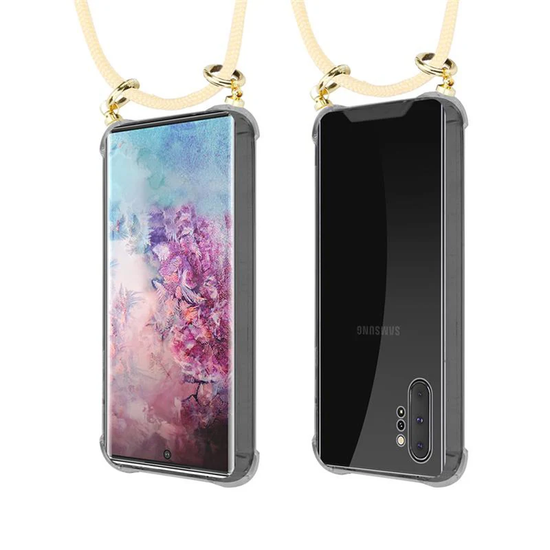Cadorabo Handy Kette kompatibel mit Samsung Galaxy NOTE 10 PLUS Silikon Schutzhülle mit Gold Ringen, Kordel Band und abnehmbarem Etui