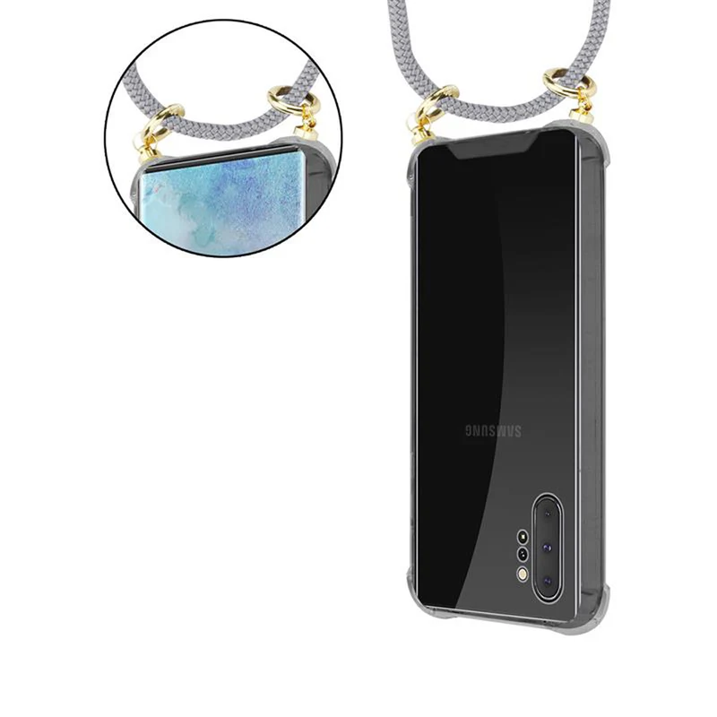 Cadorabo Handy Kette kompatibel mit Samsung Galaxy NOTE 10 PLUS Silikon Schutzhülle mit Gold Ringen, Kordel Band und abnehmbarem Etui