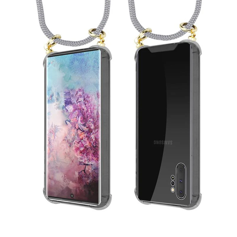 Cadorabo Handy Kette kompatibel mit Samsung Galaxy NOTE 10 PLUS Silikon Schutzhülle mit Gold Ringen, Kordel Band und abnehmbarem Etui