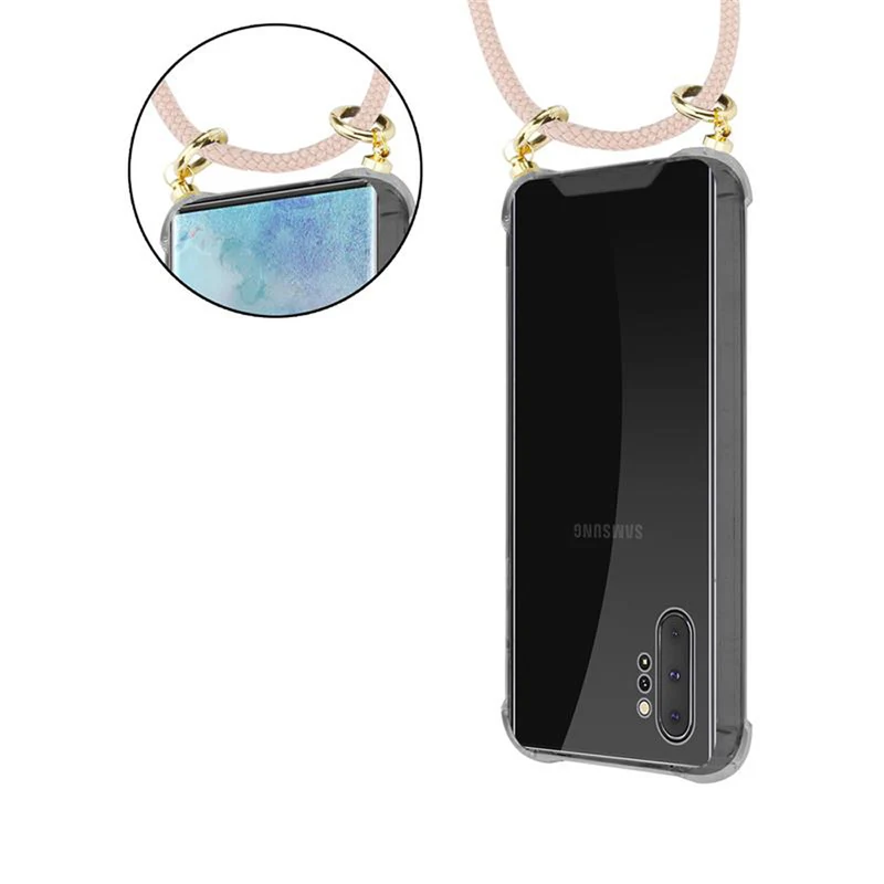 Cadorabo Handy Kette kompatibel mit Samsung Galaxy NOTE 10 PLUS Silikon Schutzhülle mit Gold Ringen, Kordel Band und abnehmbarem Etui