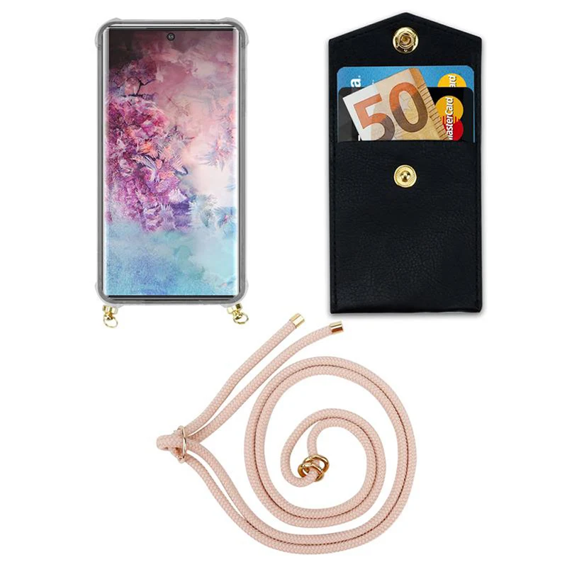 Cadorabo Handy Kette kompatibel mit Samsung Galaxy NOTE 10 PLUS Silikon Schutzhülle mit Gold Ringen, Kordel Band und abnehmbarem Etui