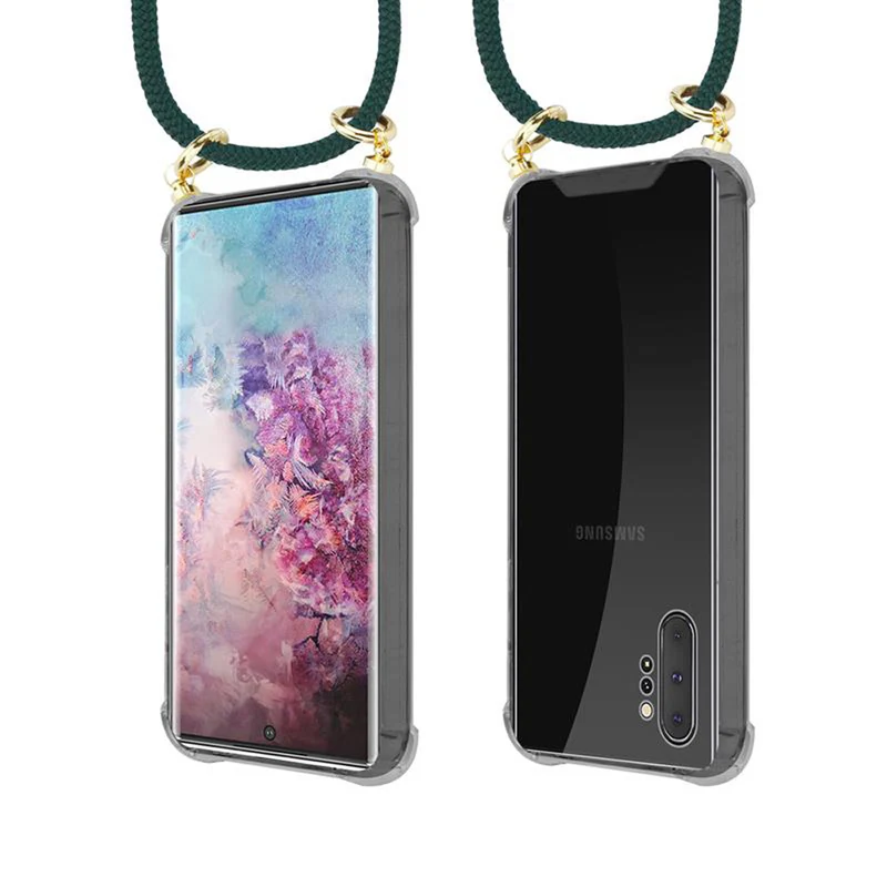 Cadorabo Handy Kette kompatibel mit Samsung Galaxy NOTE 10 PLUS Silikon Schutzhülle mit Gold Ringen, Kordel Band und abnehmbarem Etui