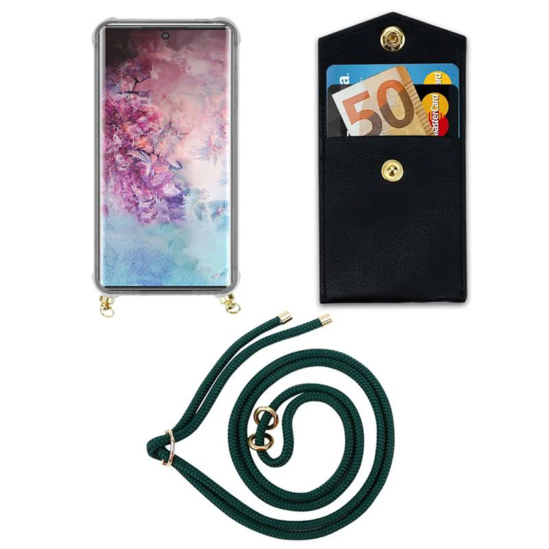 Cadorabo Handy Kette kompatibel mit Samsung Galaxy NOTE 10 PLUS Silikon Schutzhülle mit Gold Ringen, Kordel Band und abnehmbarem Etui