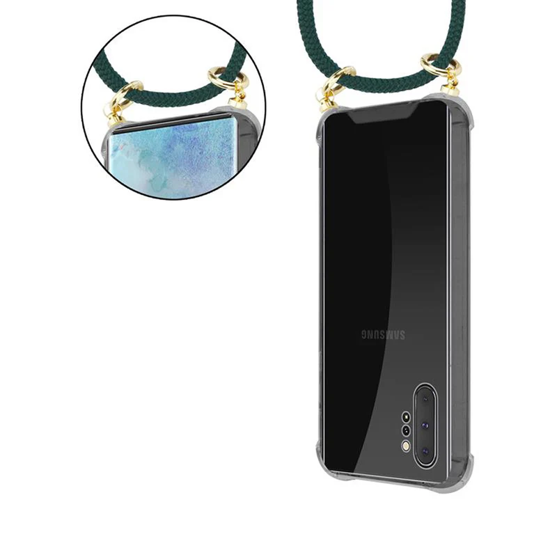 Cadorabo Handy Kette kompatibel mit Samsung Galaxy NOTE 10 PLUS Silikon Schutzhülle mit Gold Ringen, Kordel Band und abnehmbarem Etui