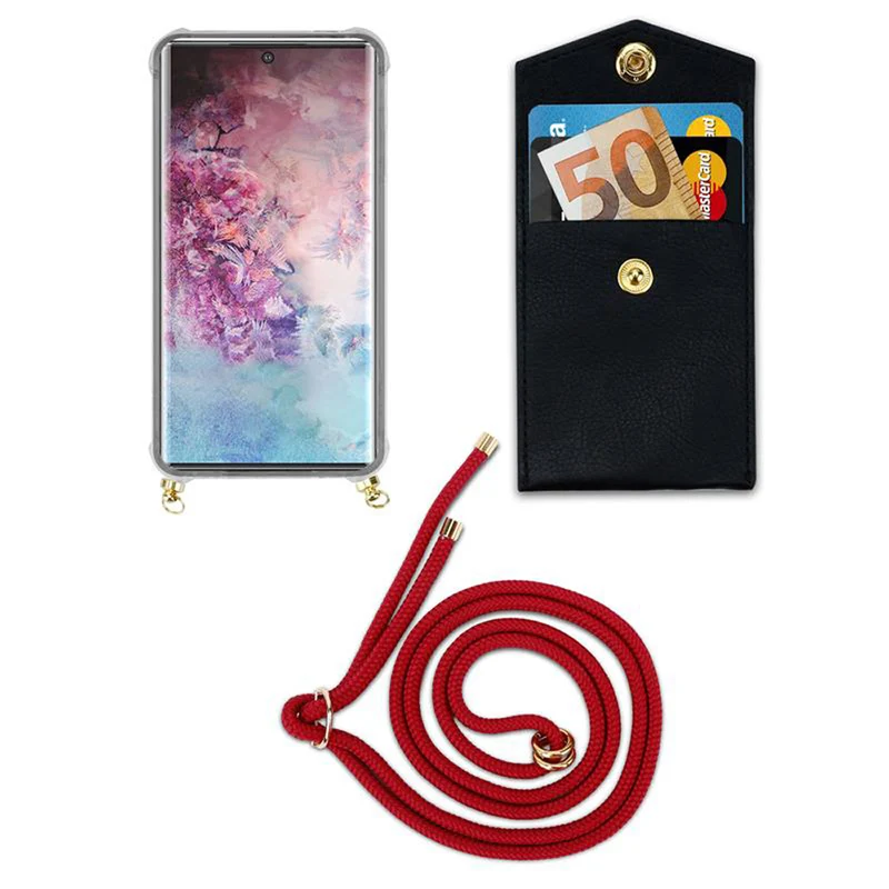 Cadorabo Handy Kette kompatibel mit Samsung Galaxy NOTE 10 PLUS Silikon Schutzhülle mit Gold Ringen, Kordel Band und abnehmbarem Etui