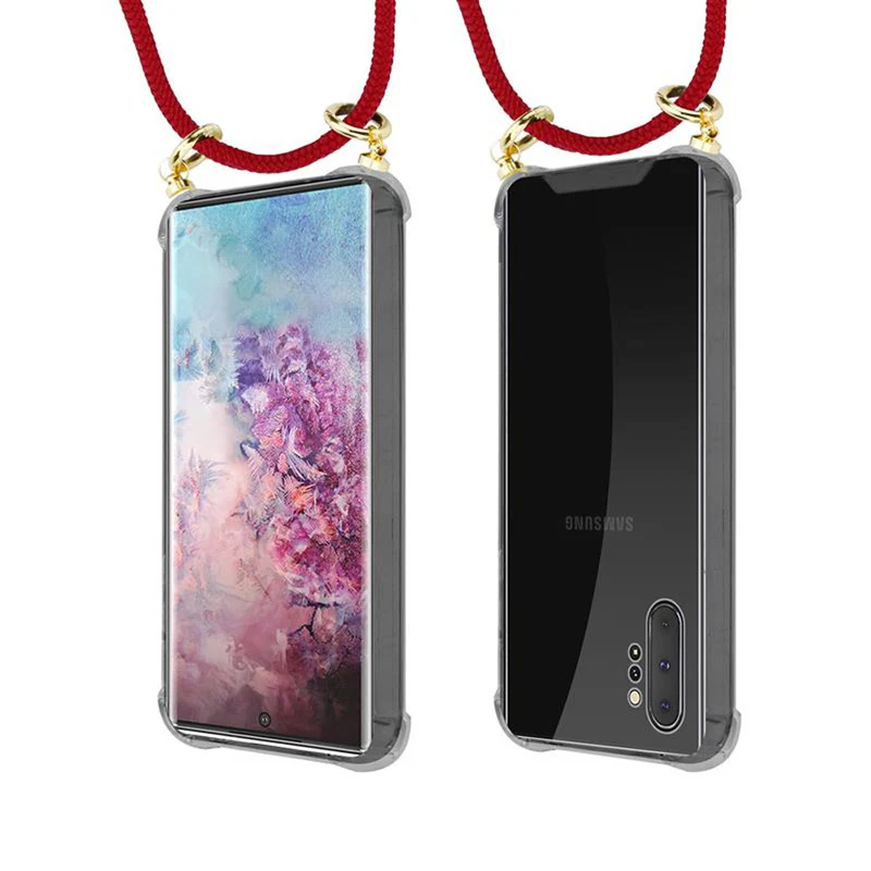Cadorabo Handy Kette kompatibel mit Samsung Galaxy NOTE 10 PLUS Silikon Schutzhülle mit Gold Ringen, Kordel Band und abnehmbarem Etui
