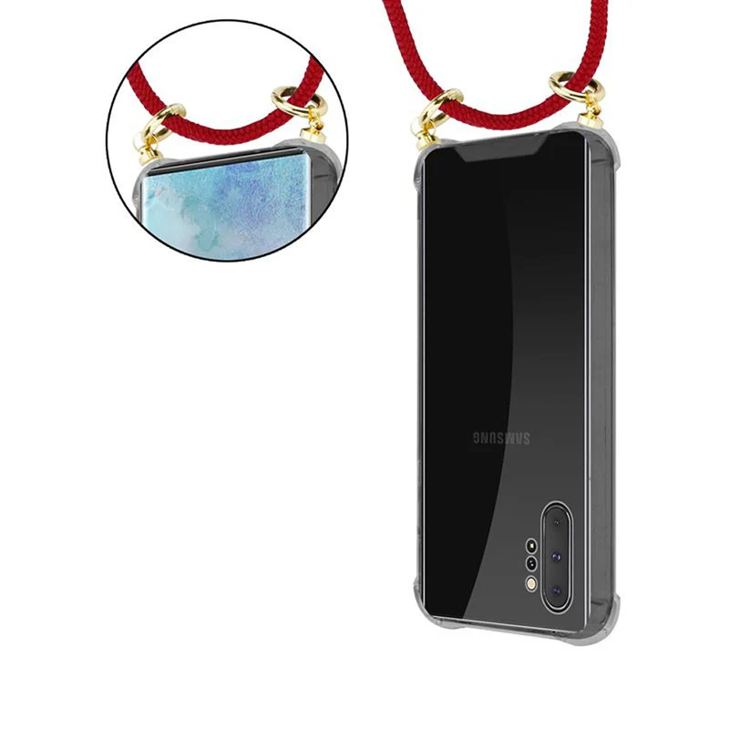 Cadorabo Handy Kette kompatibel mit Samsung Galaxy NOTE 10 PLUS Silikon Schutzhülle mit Gold Ringen, Kordel Band und abnehmbarem Etui