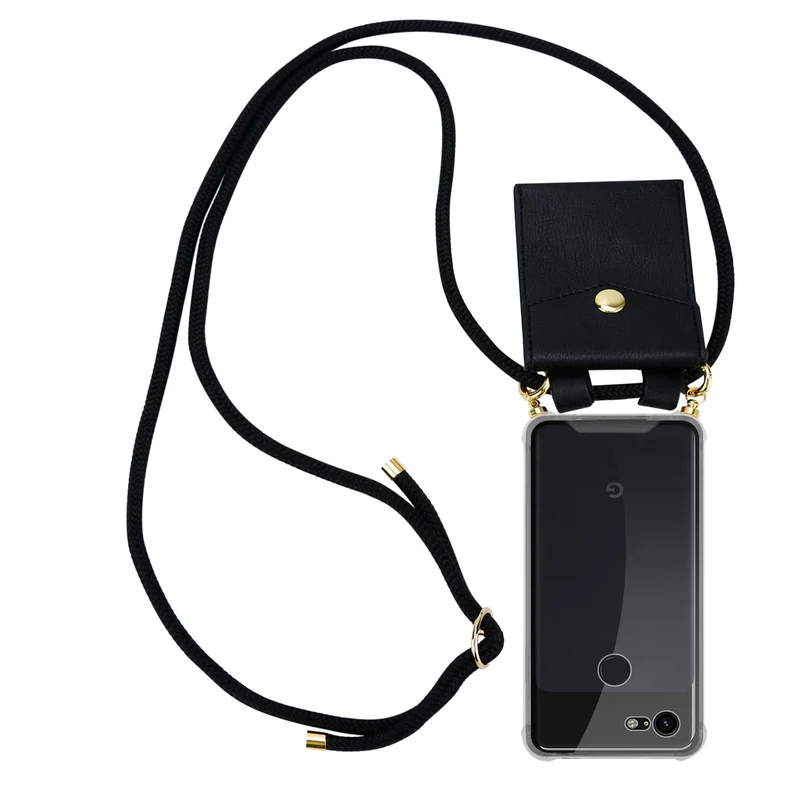 Cadorabo Handy Kette kompatibel mit Google PIXEL 3 XL Silikon Schutzhülle mit Gold Ringen, Kordel Band und abnehmbarem Etui