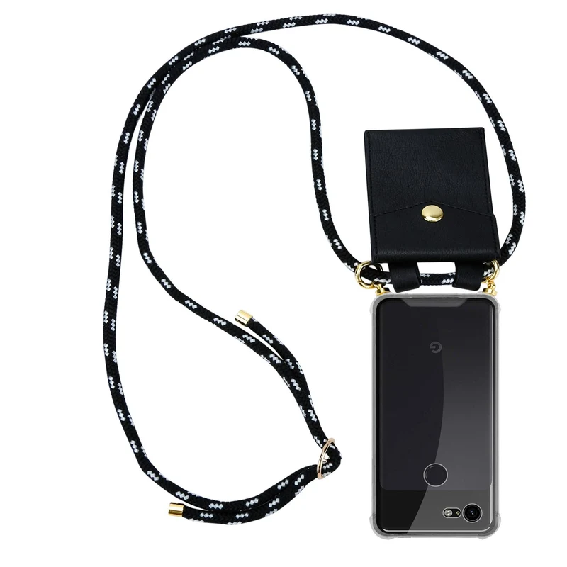 Cadorabo Handy Kette kompatibel mit Google PIXEL 3 XL Silikon Schutzhülle mit Gold Ringen, Kordel Band und abnehmbarem Etui