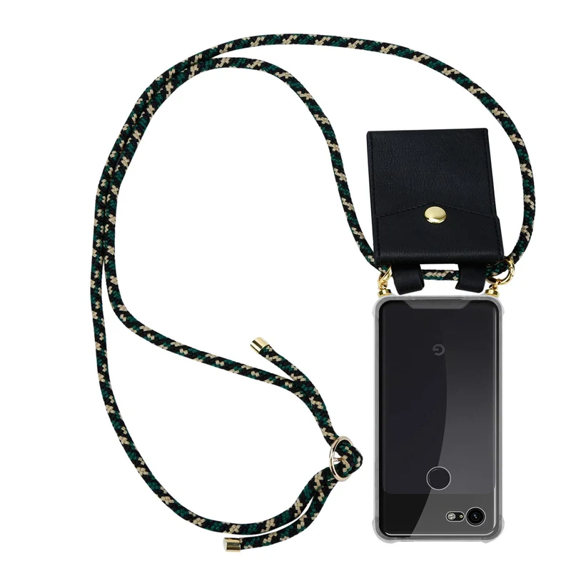Cadorabo Handy Kette kompatibel mit Google PIXEL 3 XL Silikon Schutzhülle mit Gold Ringen, Kordel Band und abnehmbarem Etui