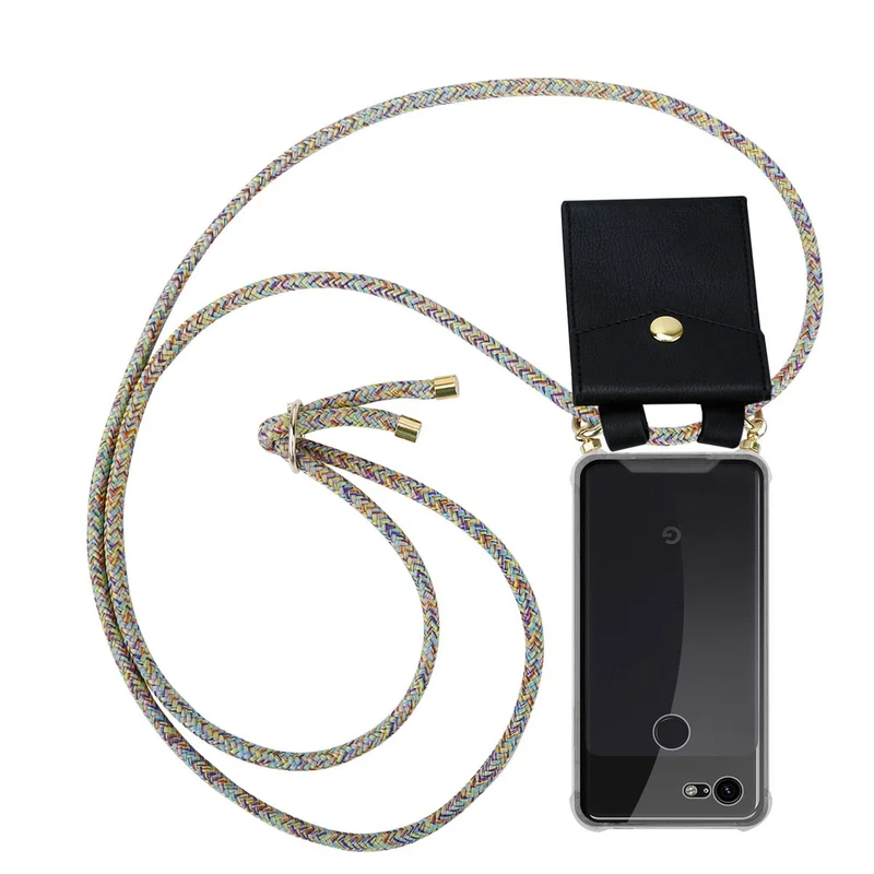 Cadorabo Handy Kette kompatibel mit Google PIXEL 3 XL Silikon Schutzhülle mit Gold Ringen, Kordel Band und abnehmbarem Etui