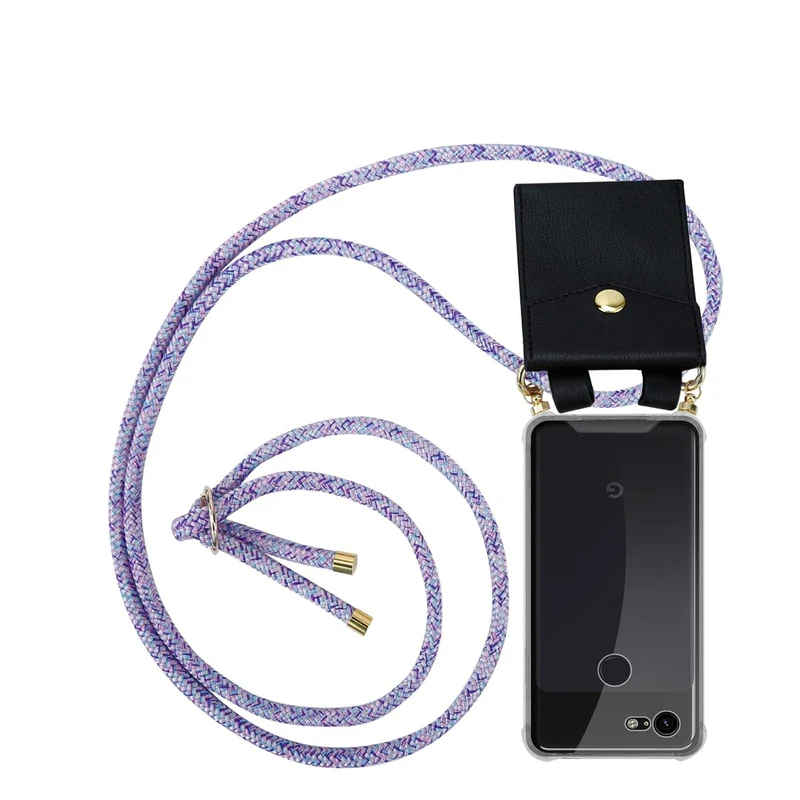 Cadorabo Handy Kette kompatibel mit Google PIXEL 3 XL Silikon Schutzhülle mit Gold Ringen, Kordel Band und abnehmbarem Etui