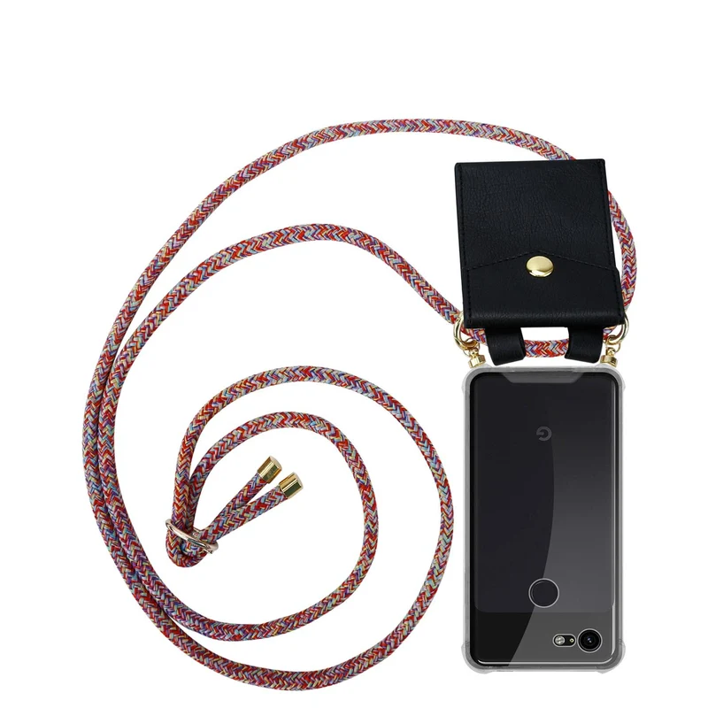 Cadorabo Handy Kette kompatibel mit Google PIXEL 3 XL Silikon Schutzhülle mit Gold Ringen, Kordel Band und abnehmbarem Etui
