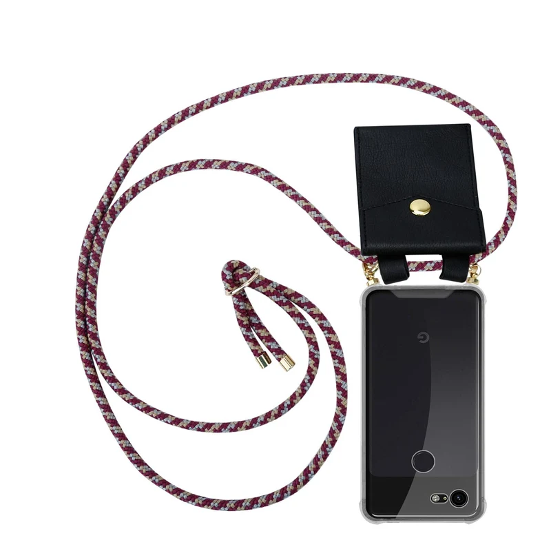 Cadorabo Handy Kette kompatibel mit Google PIXEL 3 XL Silikon Schutzhülle mit Gold Ringen, Kordel Band und abnehmbarem Etui