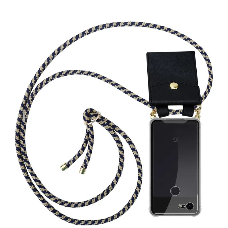 Cadorabo Handy Kette kompatibel mit Google PIXEL 3 XL Silikon Schutzhülle mit Gold Ringen, Kordel Band und abnehmbarem Etui