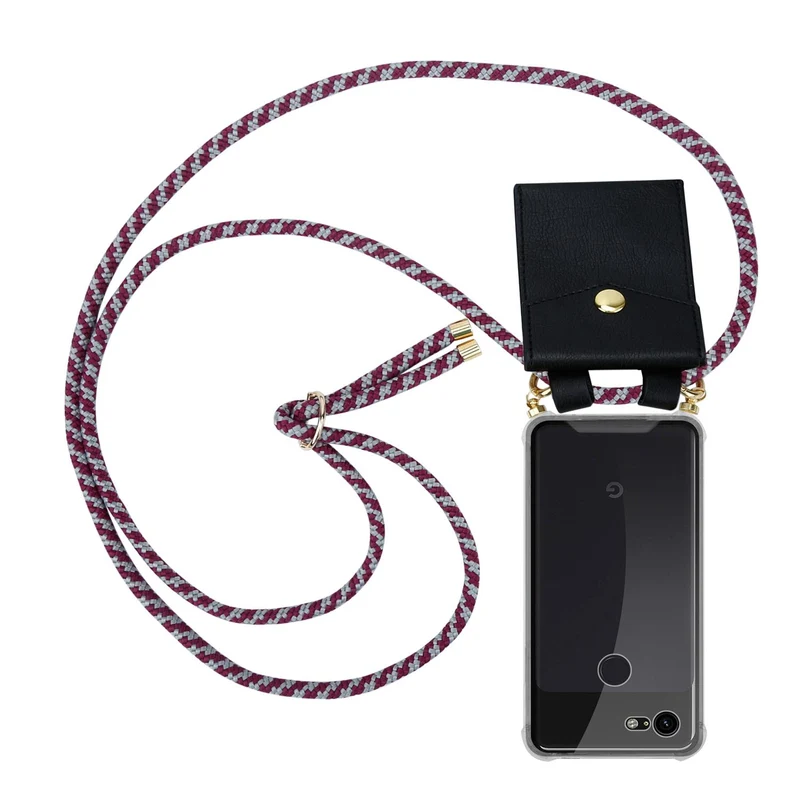 Cadorabo Handy Kette kompatibel mit Google PIXEL 3 XL Silikon Schutzhülle mit Gold Ringen, Kordel Band und abnehmbarem Etui