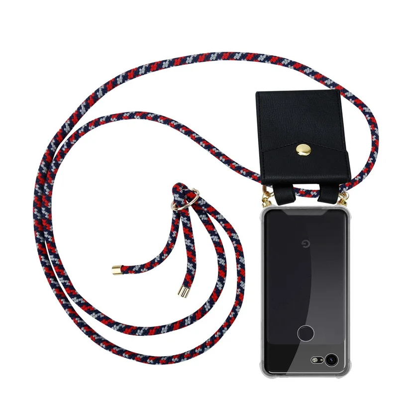 Cadorabo Handy Kette kompatibel mit Google PIXEL 3 XL Silikon Schutzhülle mit Gold Ringen, Kordel Band und abnehmbarem Etui