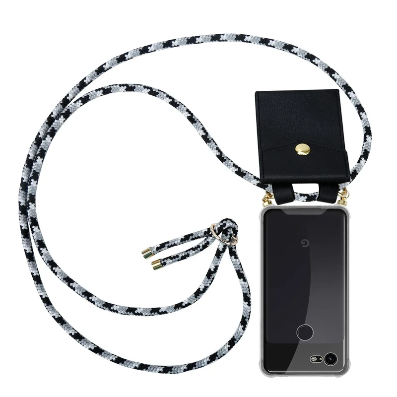 Cadorabo Handy Kette kompatibel mit Google PIXEL 3 XL Silikon Schutzhülle mit Gold Ringen, Kordel Band und abnehmbarem Etui