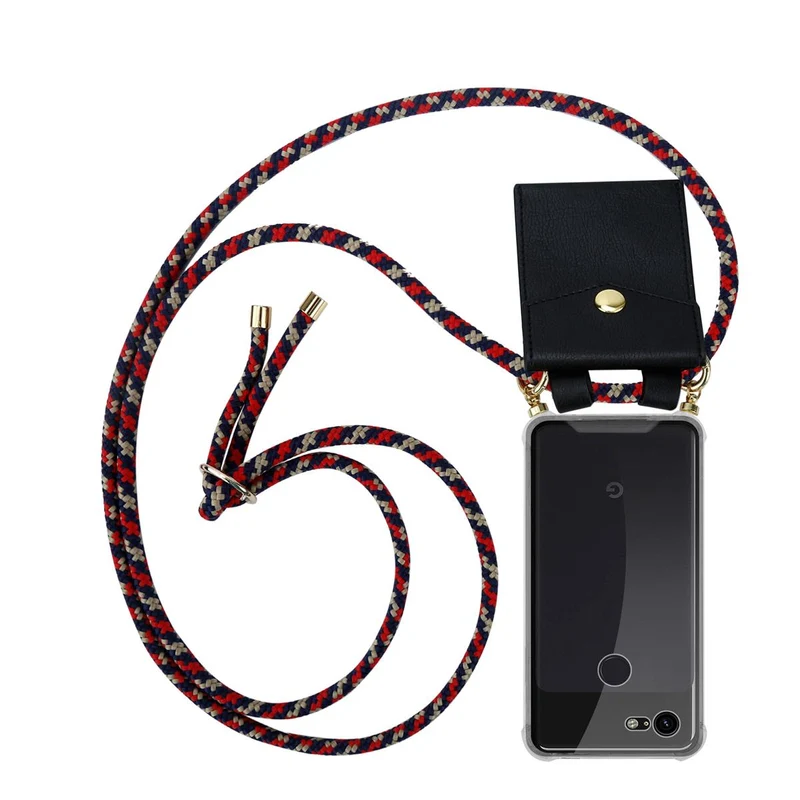 Cadorabo Handy Kette kompatibel mit Google PIXEL 3 XL Silikon Schutzhülle mit Gold Ringen, Kordel Band und abnehmbarem Etui