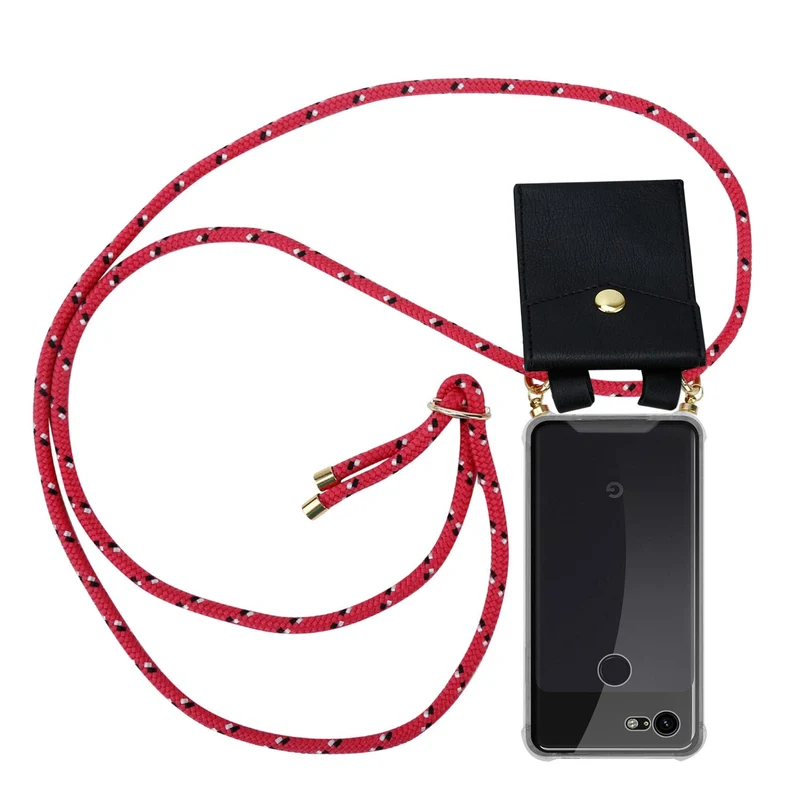 Cadorabo Handy Kette kompatibel mit Google PIXEL 3 XL Silikon Schutzhülle mit Gold Ringen, Kordel Band und abnehmbarem Etui