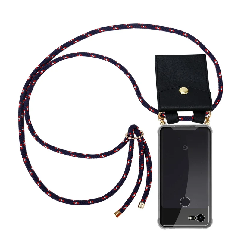 Cadorabo Handy Kette kompatibel mit Google PIXEL 3 XL Silikon Schutzhülle mit Gold Ringen, Kordel Band und abnehmbarem Etui
