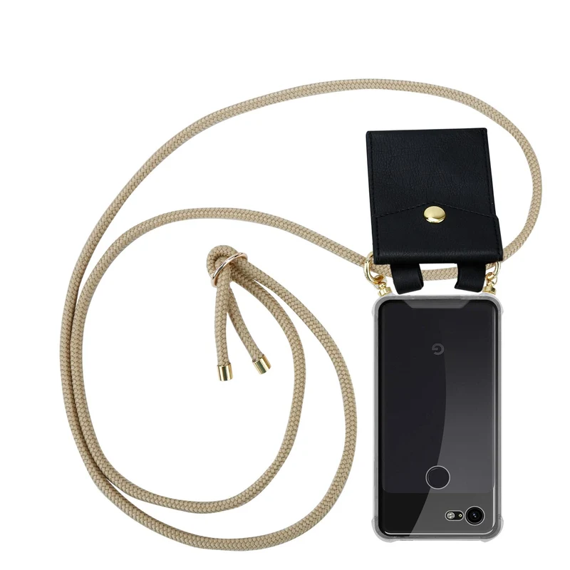 Cadorabo Handy Kette kompatibel mit Google PIXEL 3 XL Silikon Schutzhülle mit Gold Ringen, Kordel Band und abnehmbarem Etui