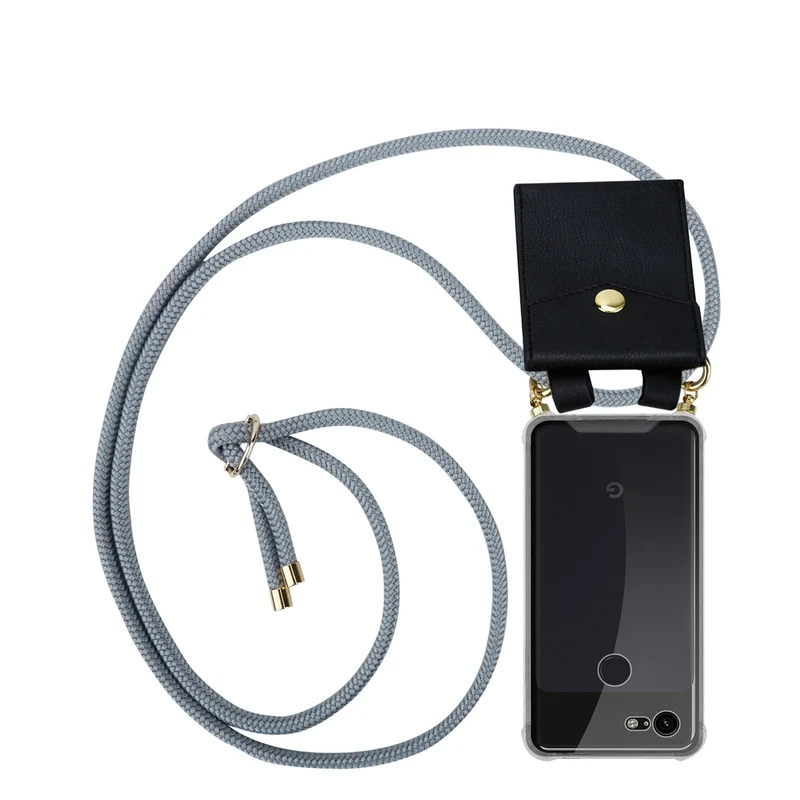 Cadorabo Handy Kette kompatibel mit Google PIXEL 3 XL Silikon Schutzhülle mit Gold Ringen, Kordel Band und abnehmbarem Etui