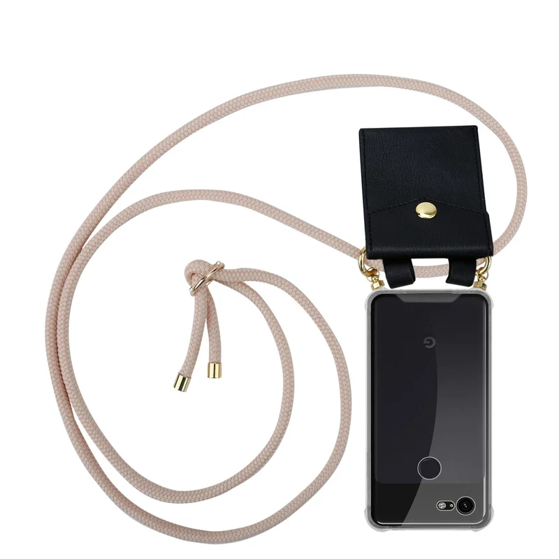 Cadorabo Handy Kette kompatibel mit Google PIXEL 3 XL Silikon Schutzhülle mit Gold Ringen, Kordel Band und abnehmbarem Etui