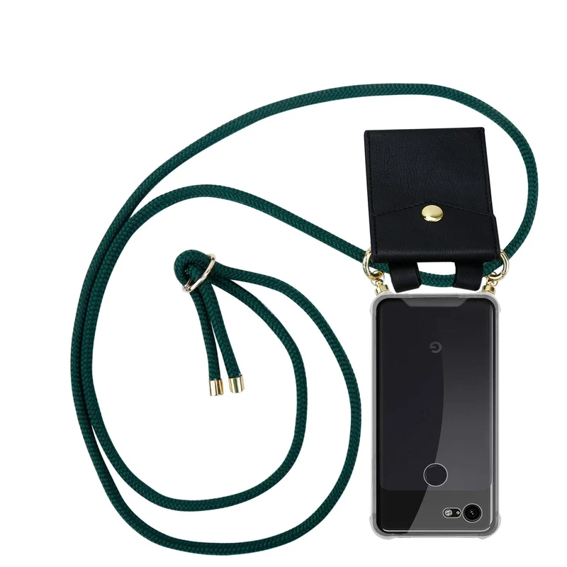 Cadorabo Handy Kette kompatibel mit Google PIXEL 3 XL Silikon Schutzhülle mit Gold Ringen, Kordel Band und abnehmbarem Etui