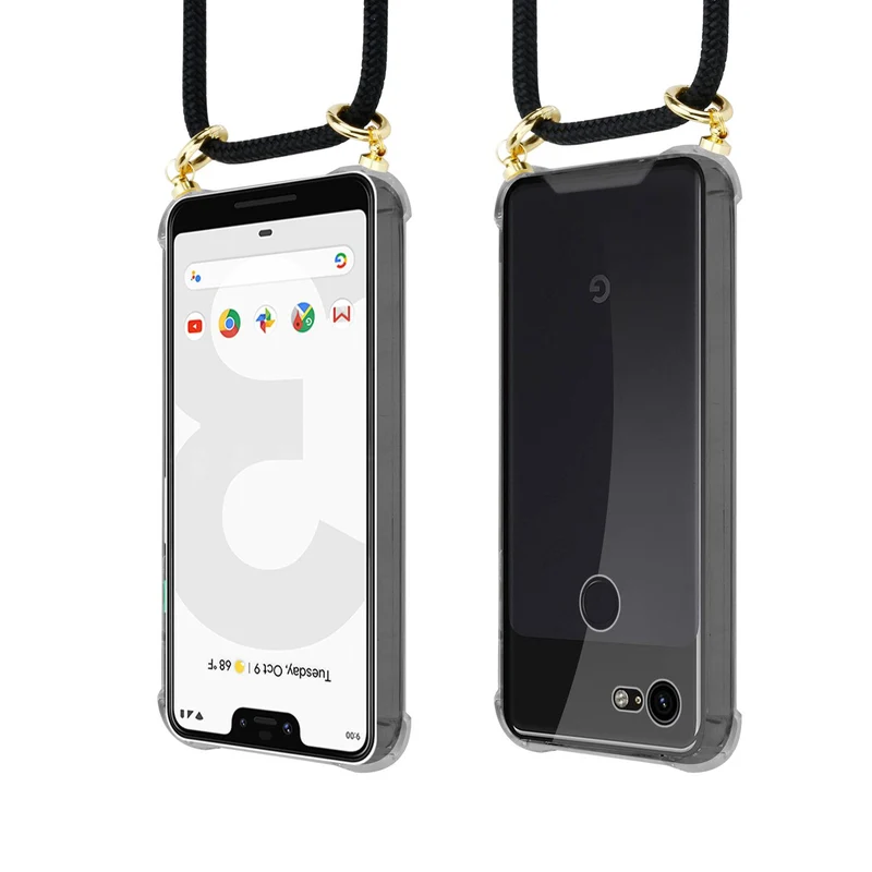 Cadorabo Handy Kette kompatibel mit Google PIXEL 3 XL Silikon Schutzhülle mit Gold Ringen, Kordel Band und abnehmbarem Etui