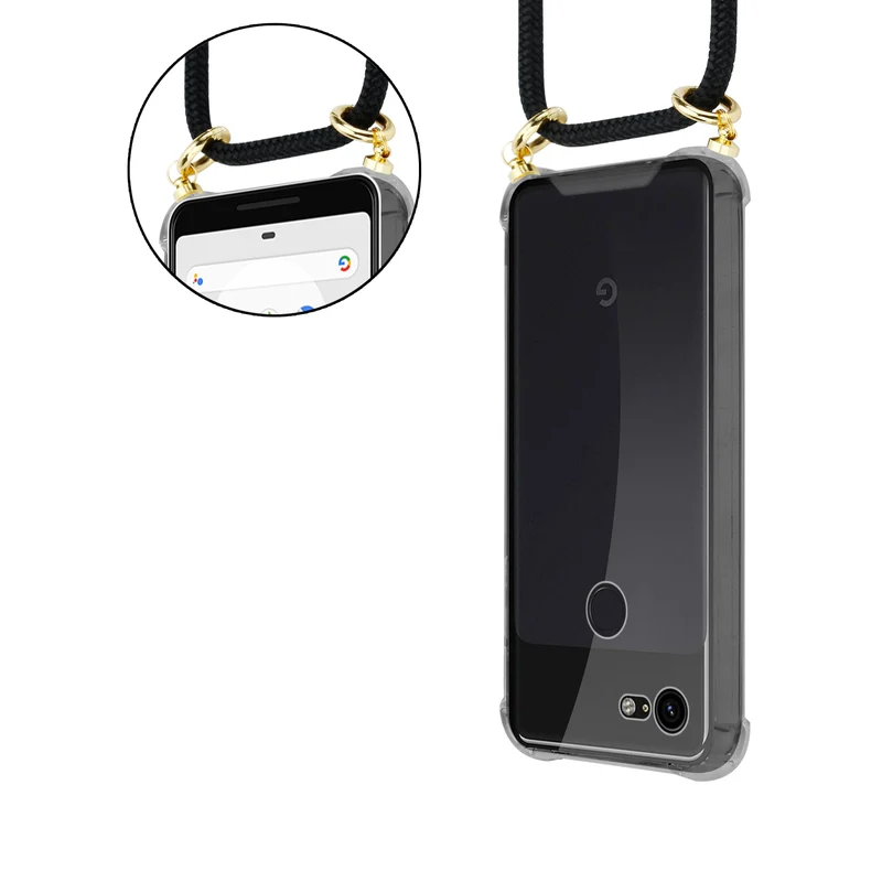 Cadorabo Handy Kette kompatibel mit Google PIXEL 3 XL Silikon Schutzhülle mit Gold Ringen, Kordel Band und abnehmbarem Etui