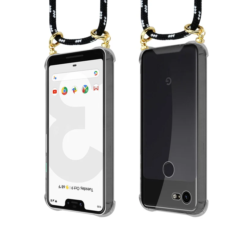 Cadorabo Handy Kette kompatibel mit Google PIXEL 3 XL Silikon Schutzhülle mit Gold Ringen, Kordel Band und abnehmbarem Etui