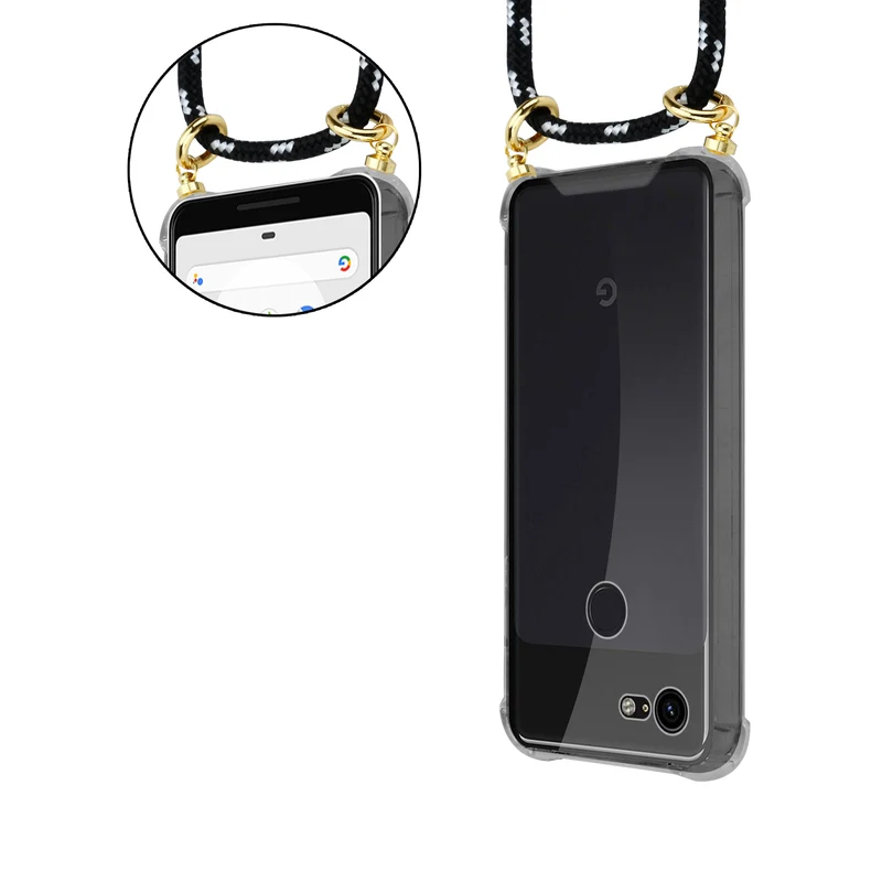 Cadorabo Handy Kette kompatibel mit Google PIXEL 3 XL Silikon Schutzhülle mit Gold Ringen, Kordel Band und abnehmbarem Etui