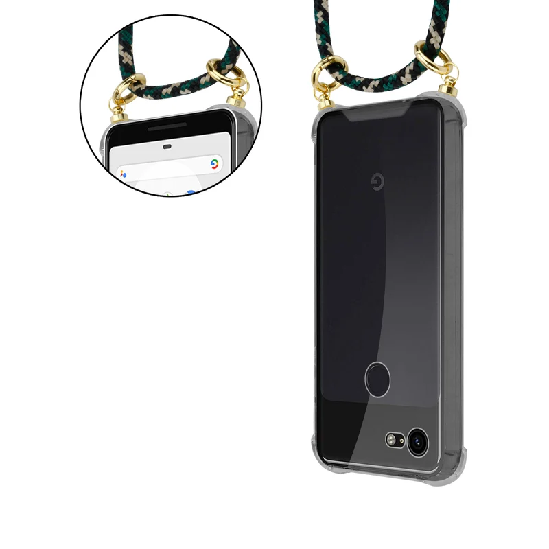 Cadorabo Handy Kette kompatibel mit Google PIXEL 3 XL Silikon Schutzhülle mit Gold Ringen, Kordel Band und abnehmbarem Etui