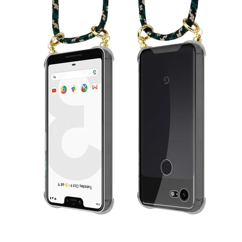Cadorabo Handy Kette kompatibel mit Google PIXEL 3 XL Silikon Schutzhülle mit Gold Ringen, Kordel Band und abnehmbarem Etui