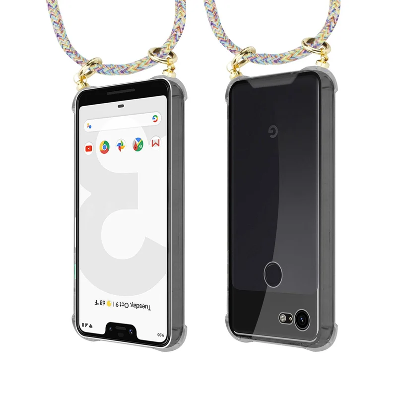 Cadorabo Handy Kette kompatibel mit Google PIXEL 3 XL Silikon Schutzhülle mit Gold Ringen, Kordel Band und abnehmbarem Etui
