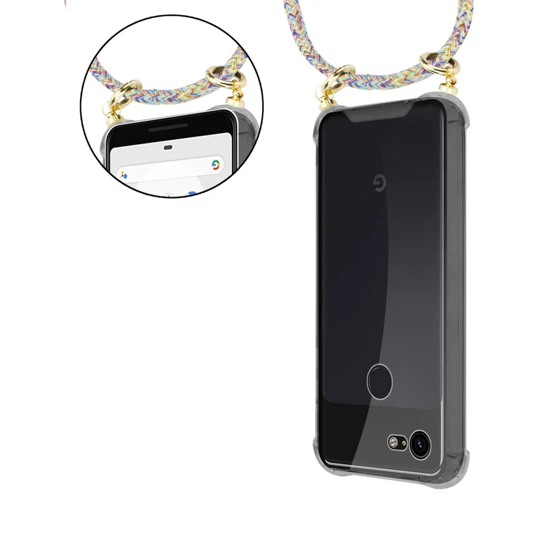 Cadorabo Handy Kette kompatibel mit Google PIXEL 3 XL Silikon Schutzhülle mit Gold Ringen, Kordel Band und abnehmbarem Etui