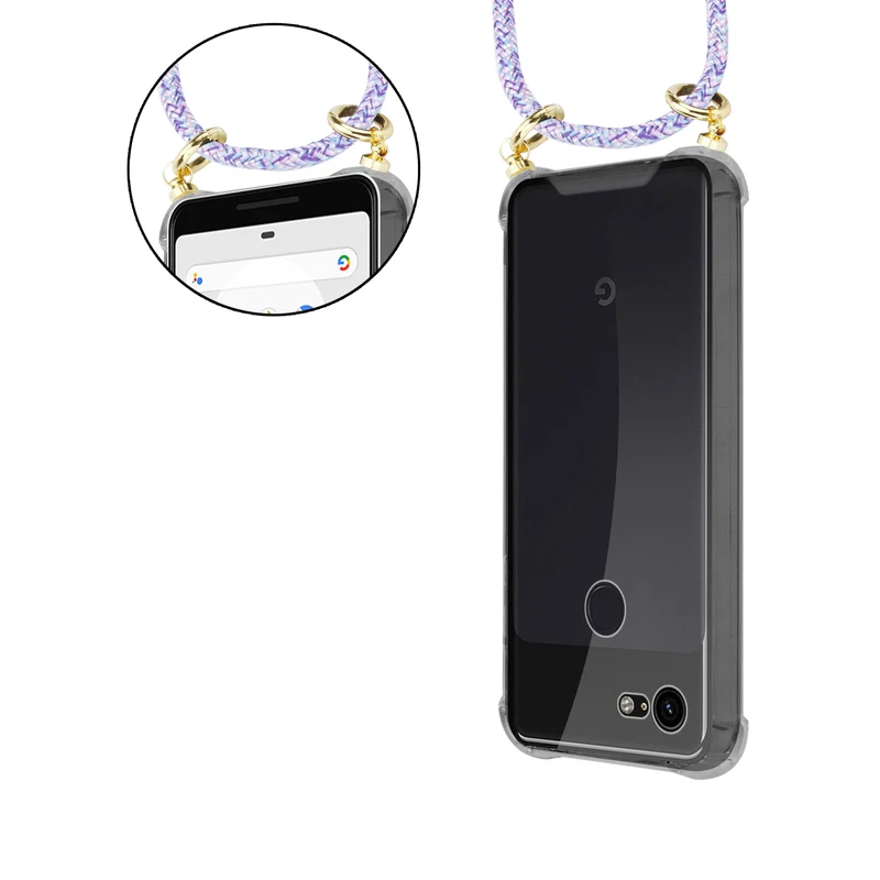 Cadorabo Handy Kette kompatibel mit Google PIXEL 3 XL Silikon Schutzhülle mit Gold Ringen, Kordel Band und abnehmbarem Etui