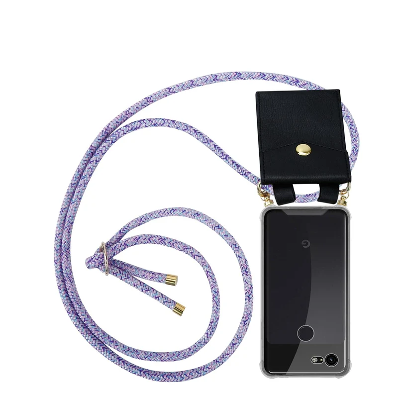 Cadorabo Handy Kette kompatibel mit Google PIXEL 3 XL Silikon Schutzhülle mit Gold Ringen, Kordel Band und abnehmbarem Etui